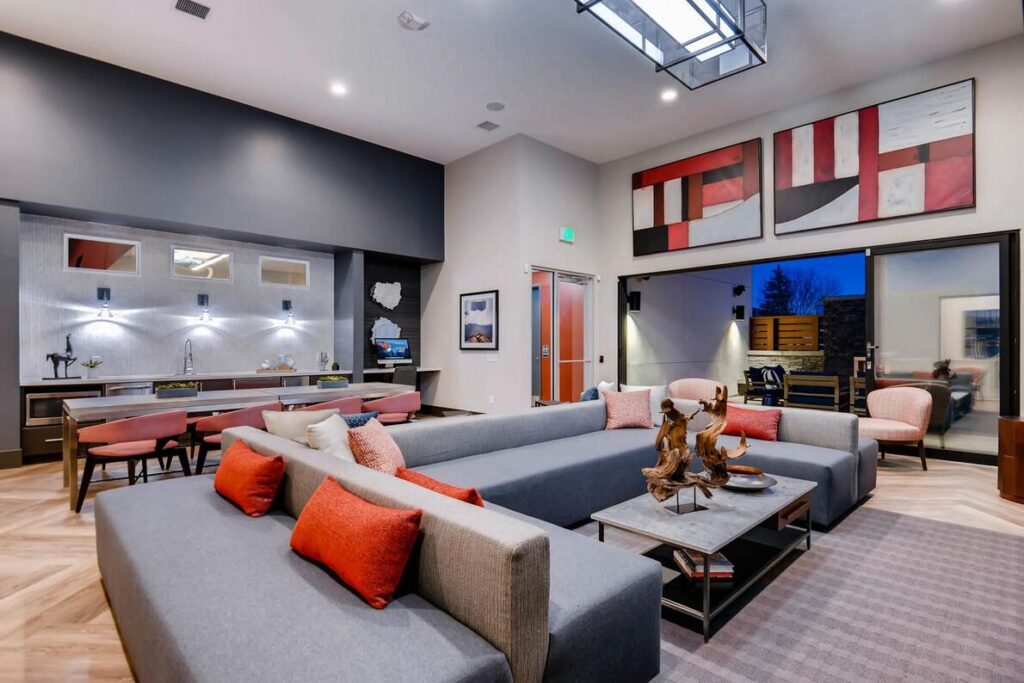 Clubhouse with lounge seating at Copperwood pet-friendly apartments in Westminster, CO