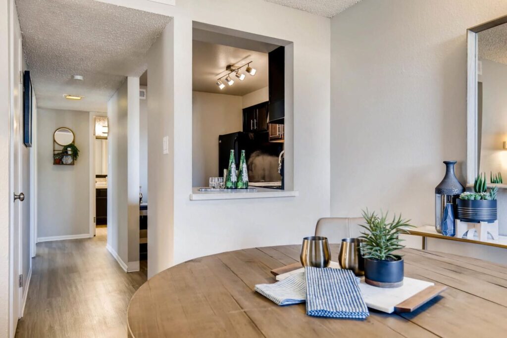 Dining area looking into the kitchen