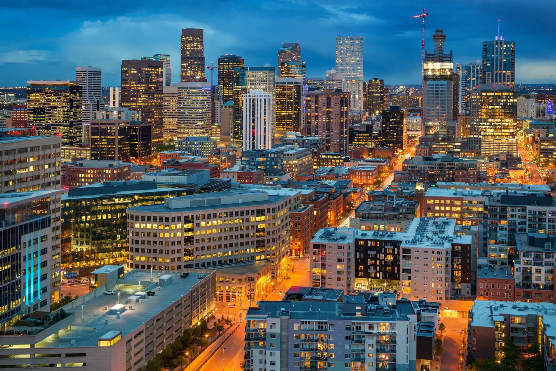 aerial view of a city at night